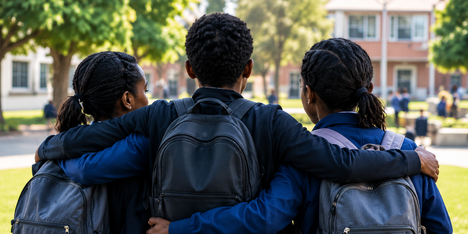 Students standing together at school